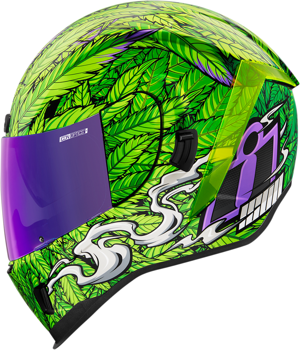 Bill's Exhausts ICON Airform™ Helmet Ritemind Glow™ in green, 2XL, showcasing the helmet’s sleek design and reflective glow features.