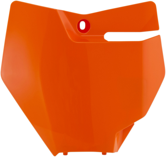 Acerbis front number plate in orange, designed for motorcycle body customization, featuring bold branding and durable construction.