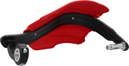 A pair of ACERBIS Endurance X handguards in Gas Gas Red and Black mounted on a motorcycle handlebar.