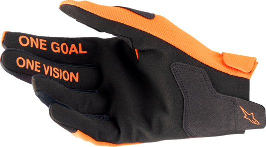 Alpinestars Radar Gloves in hot orange and black, large size, showcasing padded gloves with breathable fabric and grip details.