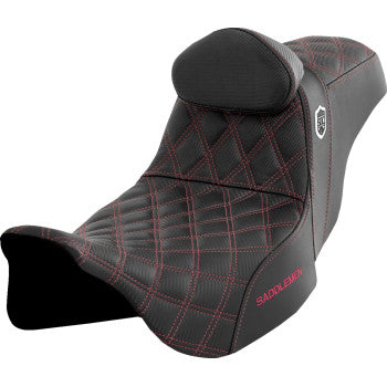 Bill's Exhausts SADDLEMEN Pro Series SDC performance motorcycle seat with backrest, wine berry stitch, for FLH/FLT models 2008-2023