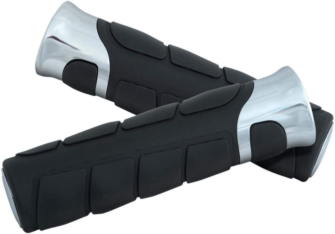 Bill's Exhausts SHOW CHROME Solace 7/8" engine grips with chrome finish, designed for motorcycle handlebars.