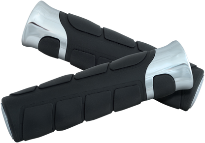 Bill's Exhausts SHOW CHROME Solace 7/8" engine grips with chrome finish, designed for motorcycle handlebars.