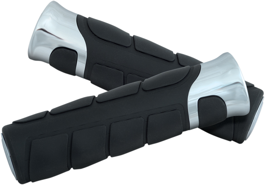 Bill's Exhausts SHOW CHROME Solace 7/8" engine grips with chrome finish, designed for motorcycle handlebars.