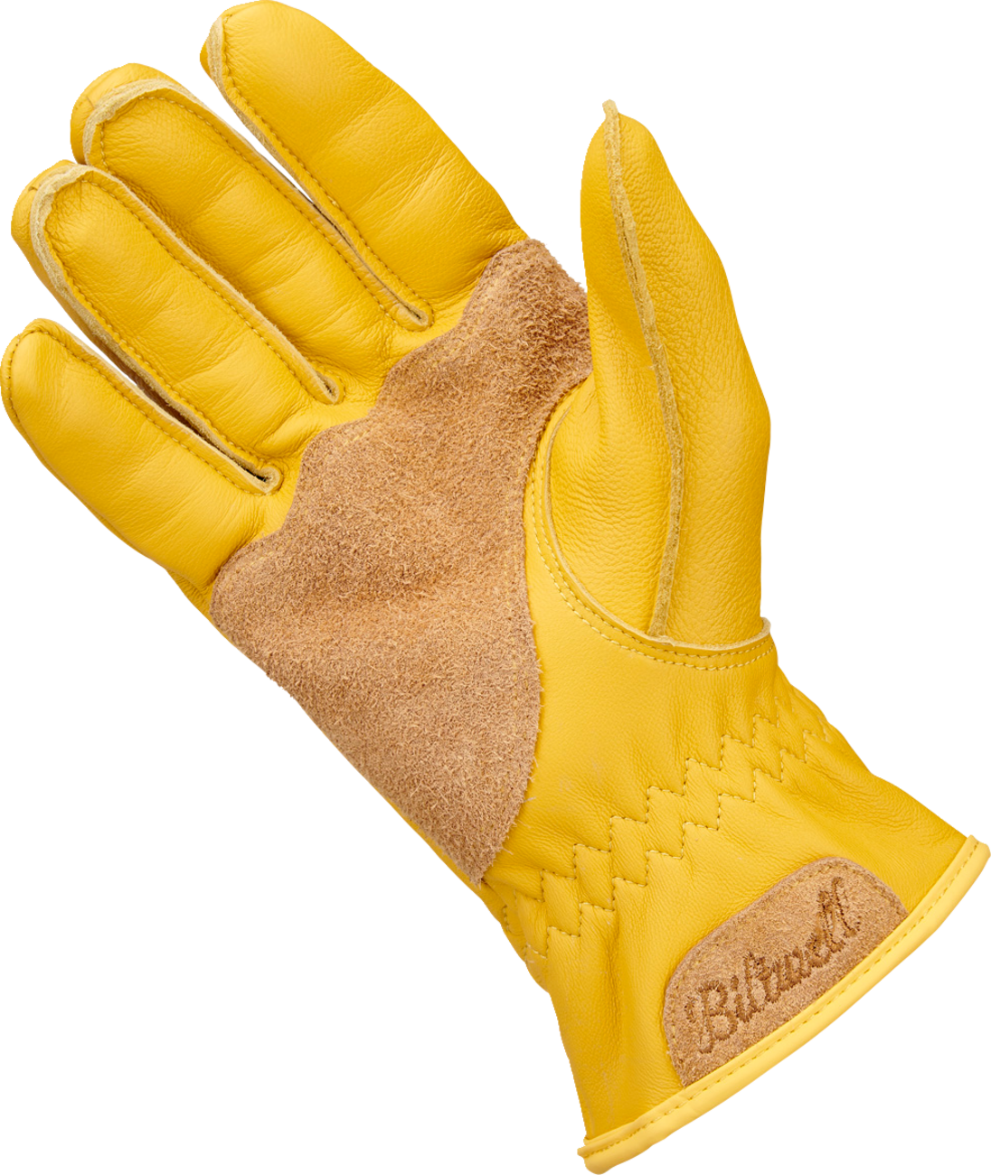 Bill's Exhausts BILTWELL Work 2.0 Gloves in gold, 2XL, showing textured leather design and secure wrist strap.