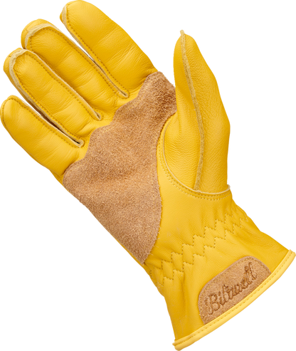 Bill's Exhausts BILTWELL Work 2.0 Gloves in gold, 2XL, showing textured leather design and secure wrist strap.