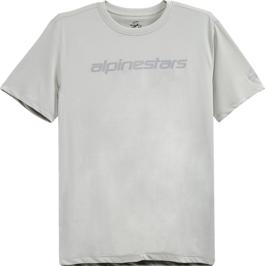 Alpinestars Tech Linear Performance T-Shirt in silver, medium size, featuring sleek design and branding on the front.