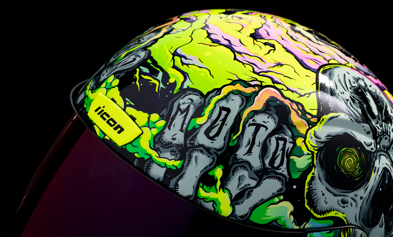 Purple ICON Airform™ Helmet Hippy Dippy 3XL by Bill's Exhausts, featuring a sleek helmet design with vibrant graphics.