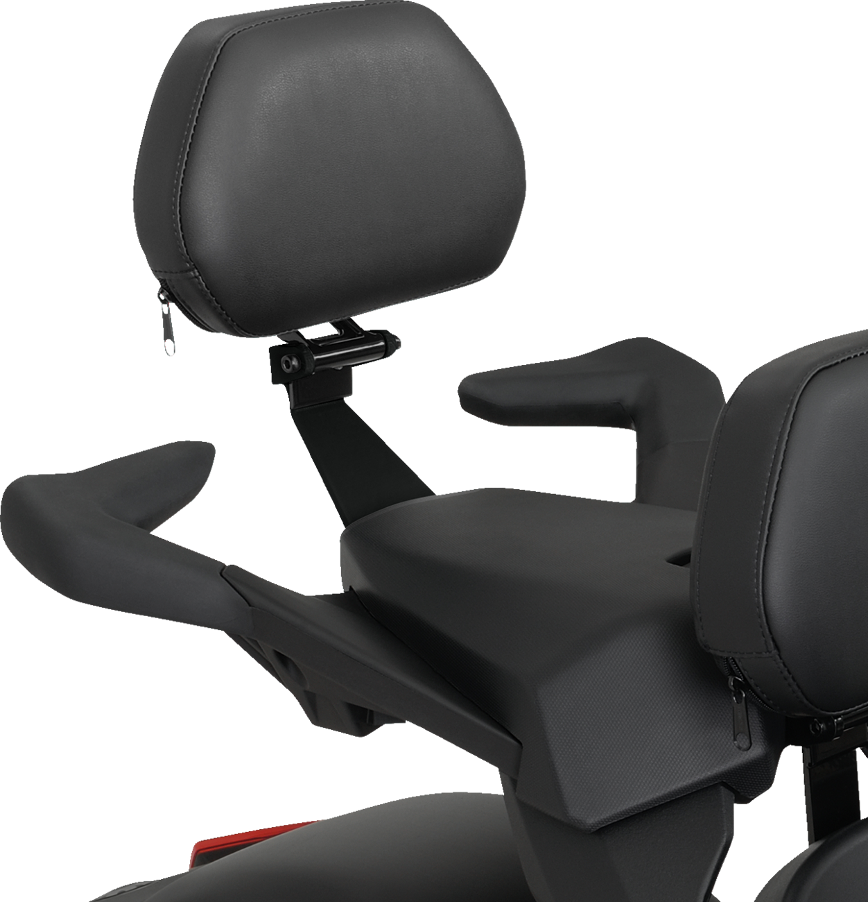 Black Show Chrome passenger backrest for Ryker 2020-2022, smooth finish, designed for comfortable support and style.