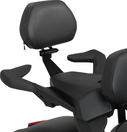 Black Show Chrome passenger backrest for Ryker 2020-2022, smooth finish, designed for comfortable support and style.