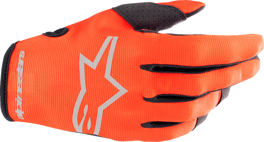 Alpinestars Radar gloves in hot orange and black, 2XL, featuring protective padding and a secure wrist closure.