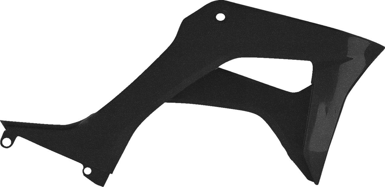 Acerbis radiator shrouds in black and metallic finish, designed for motorcycle body protection, displayed on a plain background.