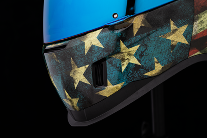 Bill's Exhausts ICON Airform™ Helmet in Old Glory design, small size, featuring vibrant patriotic artwork and helmet details.