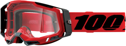 Bill's Exhausts Racecraft 2 goggles in red with clear lenses, featuring a sleek, aerodynamic design for racing and motorsport use.
