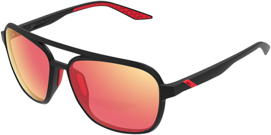 100% Kasia Aviator Sunglasses - Round - Black - Red Mirror 61042-100-43 - Howling Moto