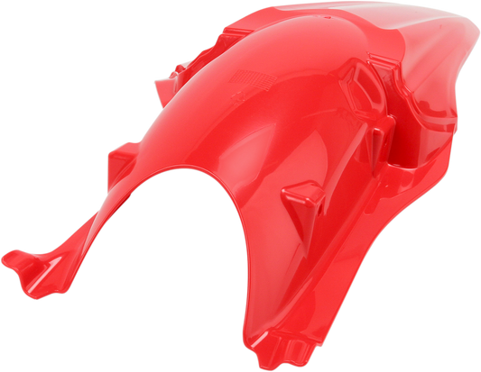 Red ACERBIS rear fender for bikes, designed for durability and style, shown in a close-up view.