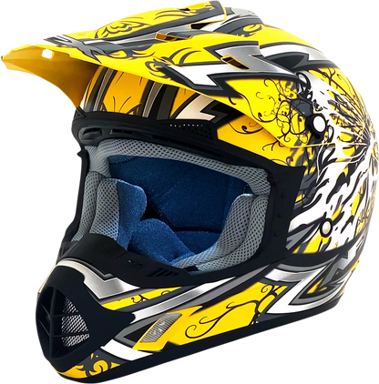 Bill's Exhausts AFX FX-17Y butterfly helmet in matte yellow, large size with aerodynamic design and clear visor.