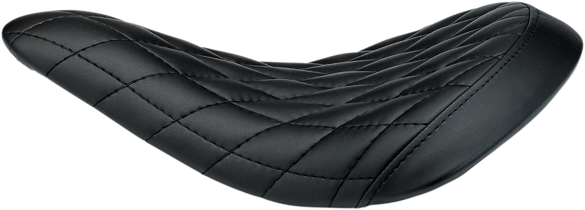 BILTWELL Slimline Seat Diamond 4002-101, motorcycle seat with sleek design and diamond-patterned upholstery, on a black background.