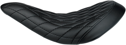 BILTWELL Slimline Seat Diamond 4002-101, motorcycle seat with sleek design and diamond-patterned upholstery, on a black background.