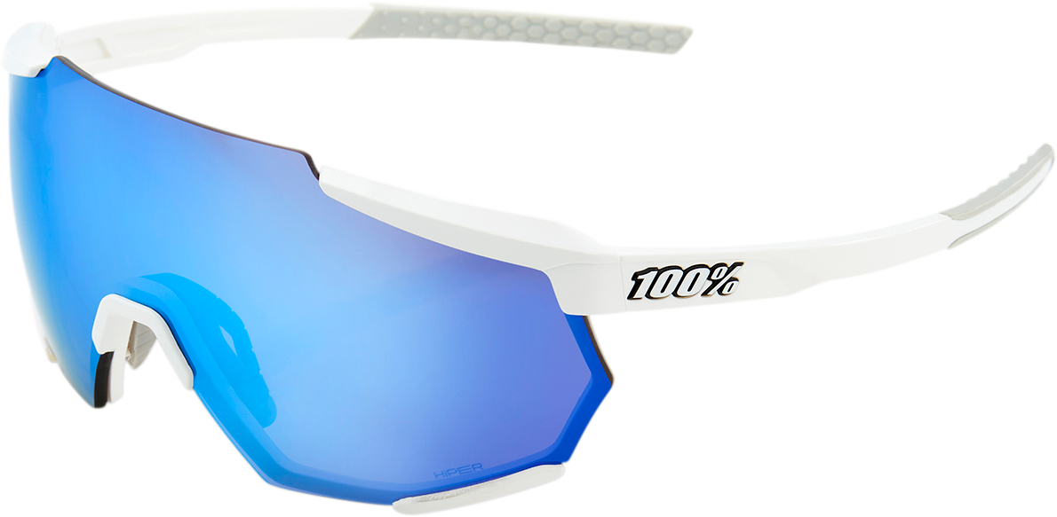 100% Racetrap Sunglasses - Matte White - Blue Mirror Lens 61037-000-75 - Howling Moto