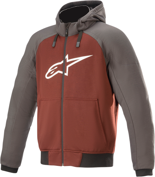 Alpinestars Chrome Hoodie in gray and burnt orange, 2XL, with front pocket and hood, displayed on a plain background.