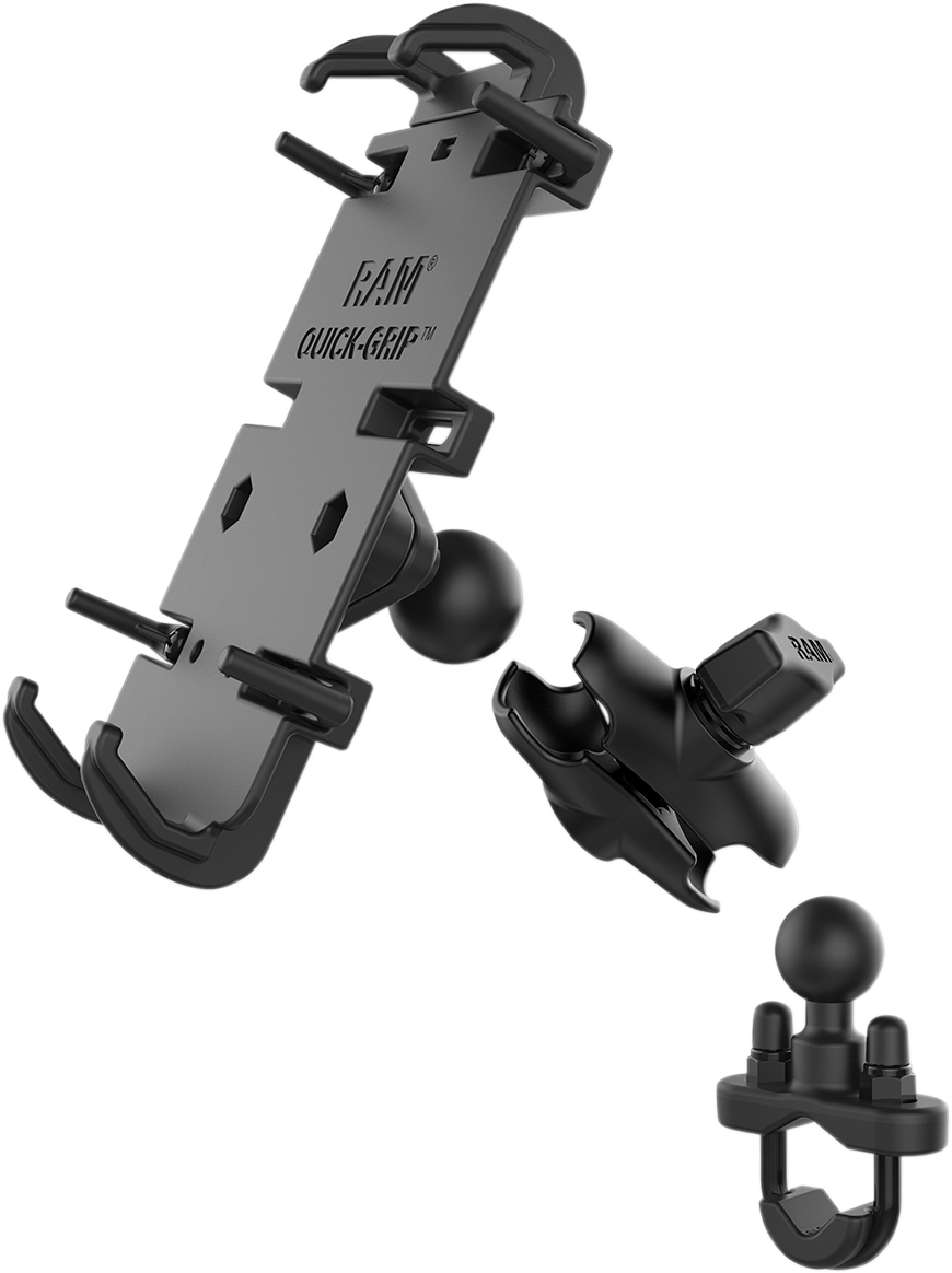 RAM MOUNTS XL Phone Mount with quick grip U-bolt base, designed for engine installation by Bill's Exhausts.