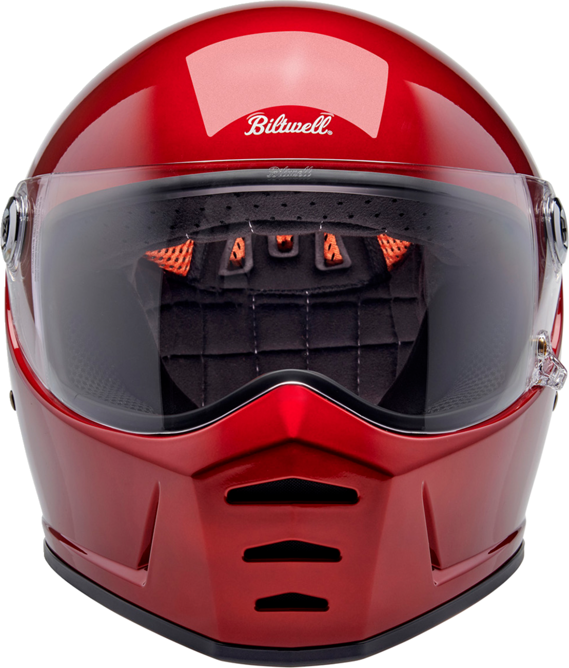 BILTWELL Lane Splitter motorcycle helmet in metallic cherry red, medium size, with sleek design and full face coverage.