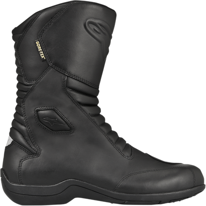Black Alpinestars Web Gore-Tex motorcycle boots, US 9.5 / EU 44, with durable waterproof design and secure ankle support.