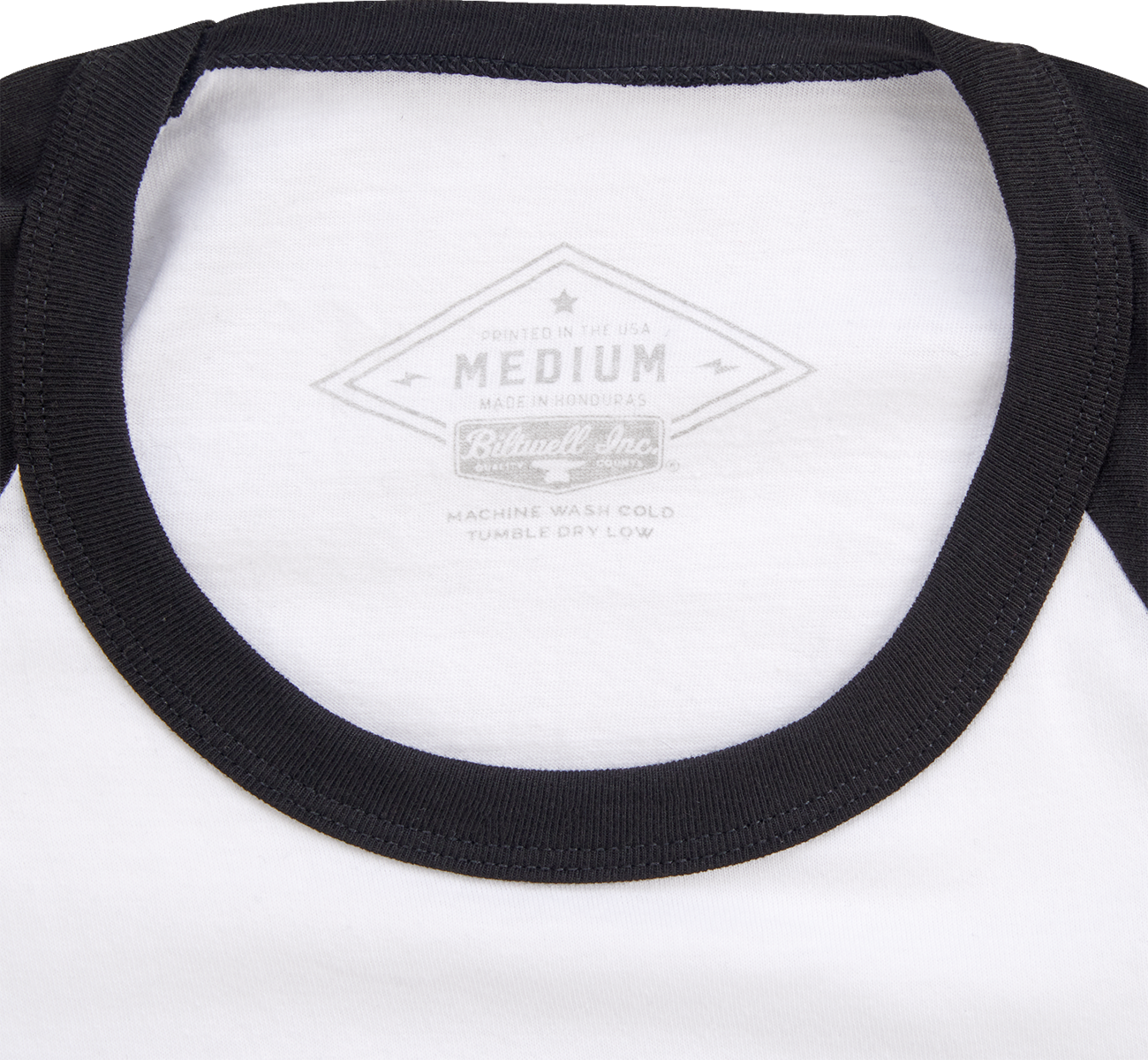 Black and white BILTWELL high-performance raglan T-shirt in 2XL, featuring the Bill's Exhausts logo and sporty design.