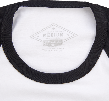 Black and white BILTWELL high-performance raglan T-shirt in 2XL, featuring the Bill's Exhausts logo and sporty design.