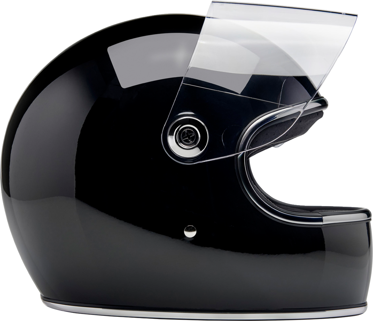 Gloss black BILTWELL Gringo S motorcycle helmet in XS size, featuring a sleek design with a smooth finish and secure chin strap.