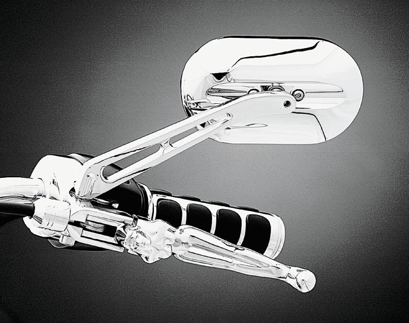 Kuryakyn Magnum Plus flat glass chrome mirror for Harley-Davidson motorcycles, showing a shiny chrome finish and mounting hardware.