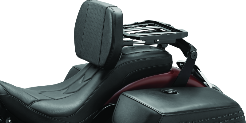 Kuryakyn Neo Driver and Passenger Backrest with Luggage Rack in black, motorcycle comfort and storage accessory