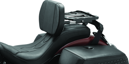 Kuryakyn Neo Driver and Passenger Backrest with Luggage Rack in black, motorcycle comfort and storage accessory