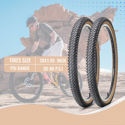 Hycline CrossBand Brown Wall mountain bike tire, 26-inch by 1.95-inch, showing tread pattern and sidewall details.