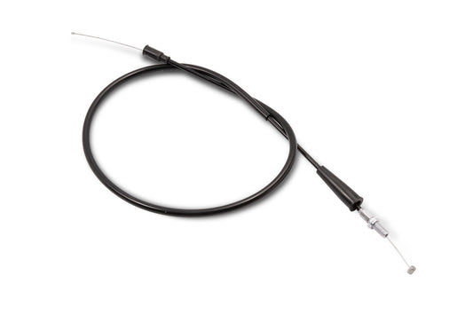 Motion Pro black vinyl throttle cable for motorcycle and ATV controls, featuring durable construction and precise fit.