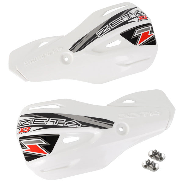 ZETA ZETA X3 handguard shield in white with adjustable master cylinder guard attached, part ZE72-0410 for motorcycle protection
