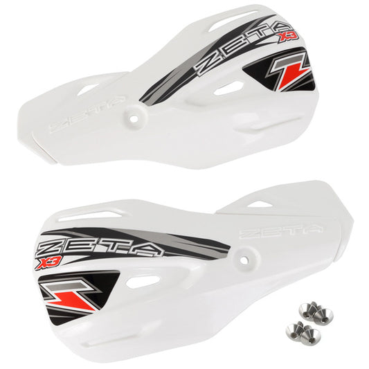 ZETA ZETA X3 handguard shield in white with adjustable master cylinder guard attached, part ZE72-0410 for motorcycle protection