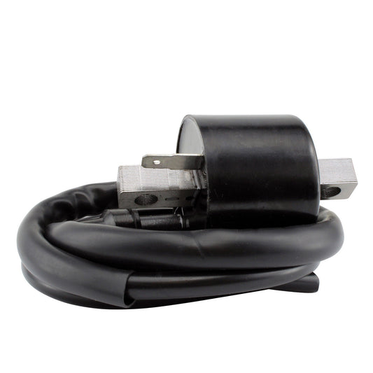 RM STATOR external ignition coil RM06158, showing a plug-and-play replacement coil with electrical connectors and housing.