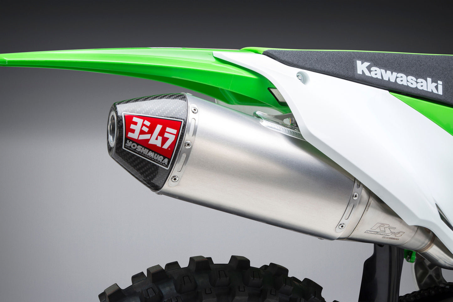 YOSHIMURA RS-4 slip-on exhaust for Kawasaki KX450F '19 Works Edition, shiny stainless steel motorcycle exhaust system