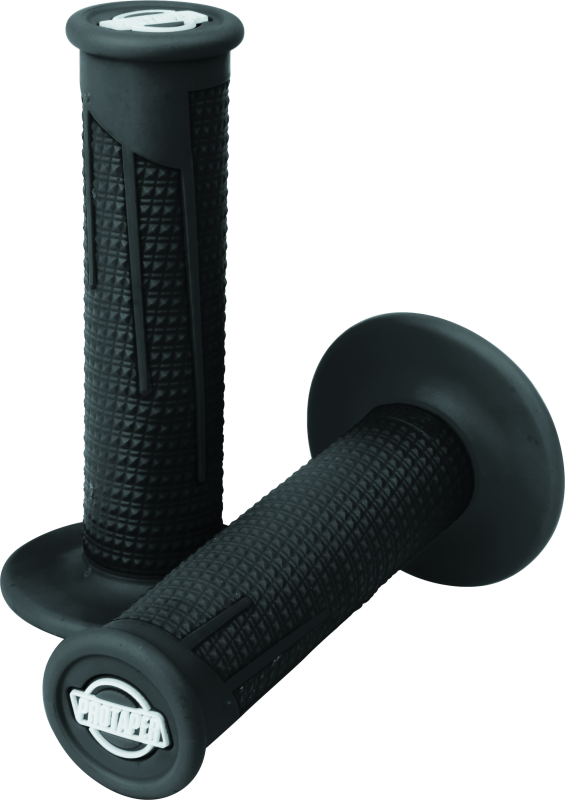 Black ProTaper Full Diamond Clamp-On Grips on motorcycle handlebars, showcasing textured grip surface and secure clamp design.