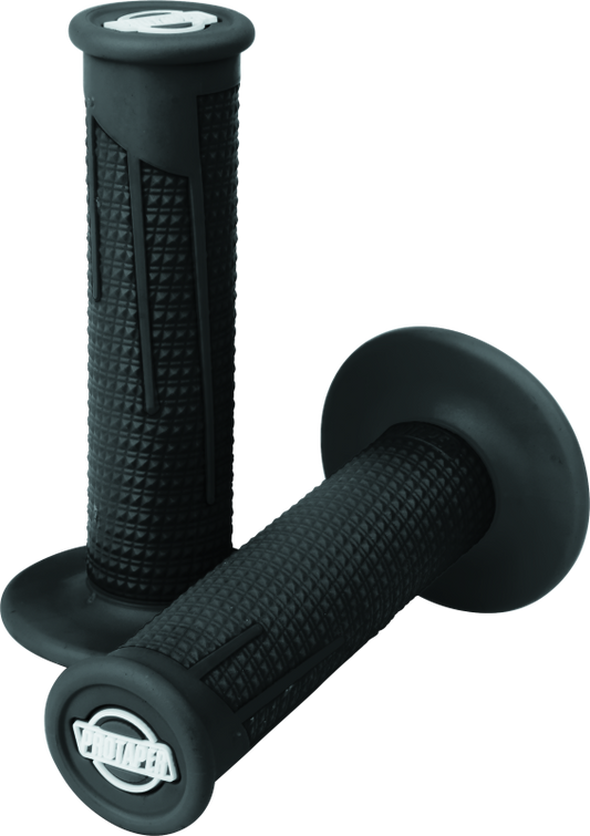 Black ProTaper Full Diamond Clamp-On Grips on motorcycle handlebars, showcasing textured grip surface and secure clamp design.