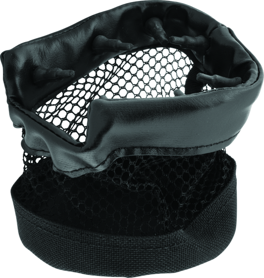 Kuryakyn universal drink holder with mesh basket mounted on motorcycle, black metal construction, part number 1429