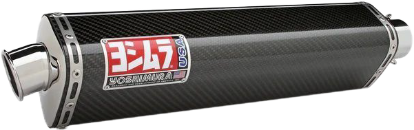 YOSHIMURA Race TRS slip-on exhaust for UTVs featuring stainless steel and carbon fiber finish, shown on a vehicle.