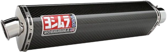 YOSHIMURA Race TRS slip-on exhaust for UTVs featuring stainless steel and carbon fiber finish, shown on a vehicle.