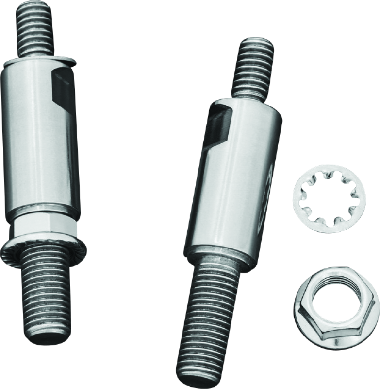 Chrome Kuryakyn raised mirror adaptors for metric motorcycle models, showing the shiny metal finish and mounting hardware.
