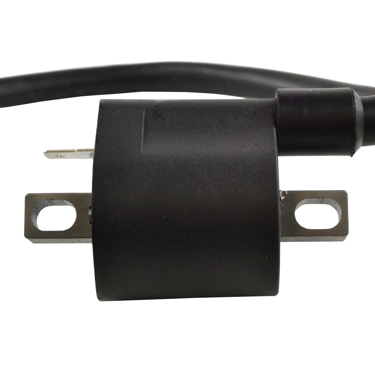 RM STATOR external ignition coil with spark plug cap, featuring durable electrical components for motorcycle ignition systems.