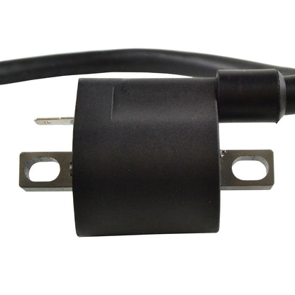 RM STATOR external ignition coil with spark plug cap, featuring durable electrical components for motorcycle ignition systems.