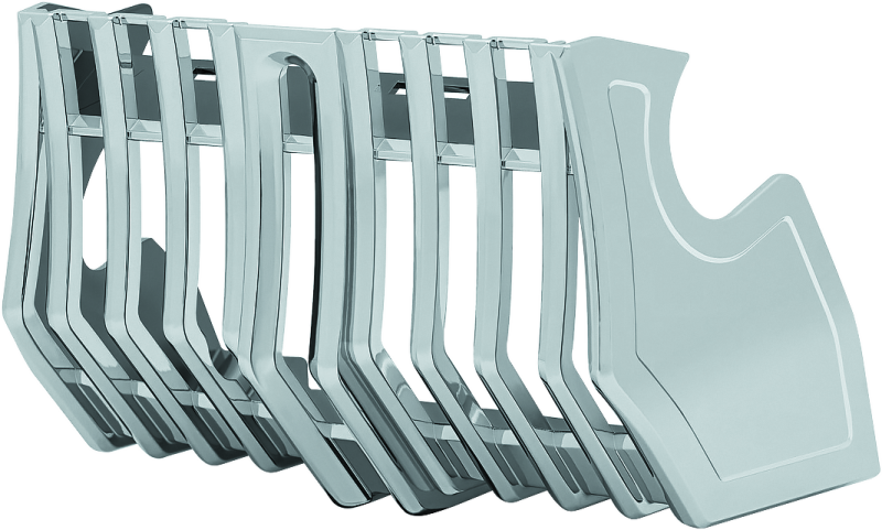Chrome Kuryakyn coolant pump cover for Harley Davidson Touring models, part #6414, featuring a sleek, polished design.