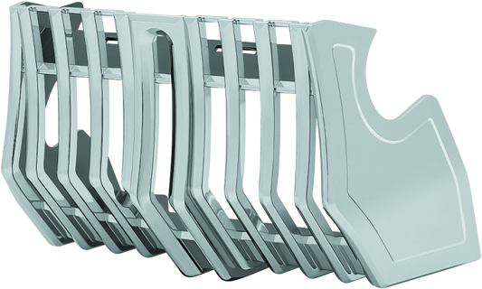 Chrome Kuryakyn coolant pump cover for Harley Davidson Touring models, part #6414, featuring a sleek, polished design.